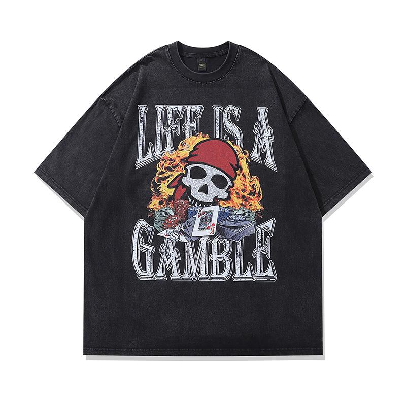 American Street Washed Old Short-Sleeved T-Shirt Men'S Summer Ins Tide Brand Loose Couple'S High Street Top Tide