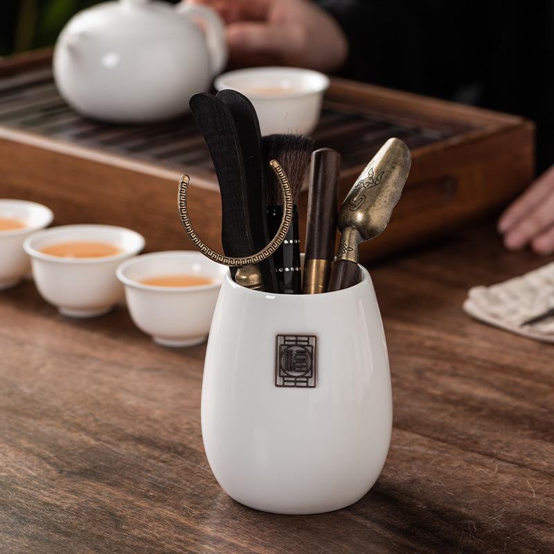 Suet Jade Porcelain Tea Ceremony Six Gentlemen Accessories Tea Needle Teaspoon Tea Clip Pen Holder Tea Brush High-grade Chinese Pen Holder