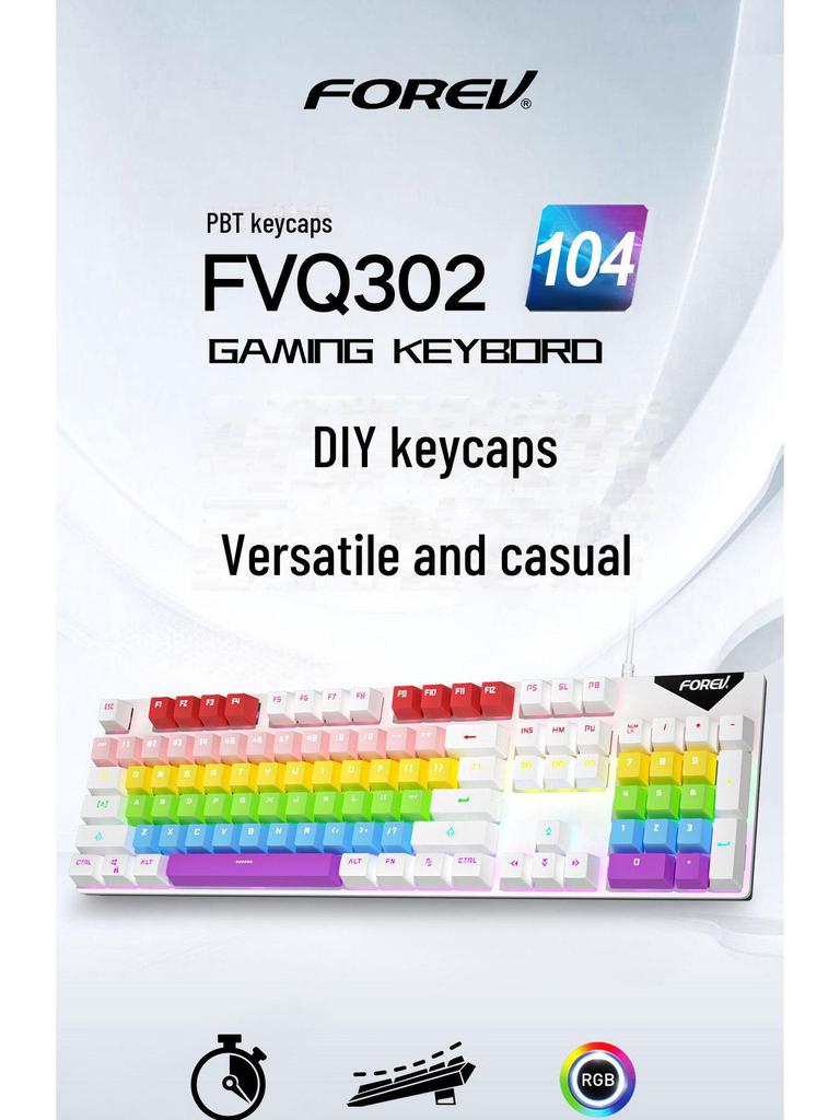 FVQ302 Wired Mechanical Gaming Keyboard - Luminous Backlight, Blue Axis