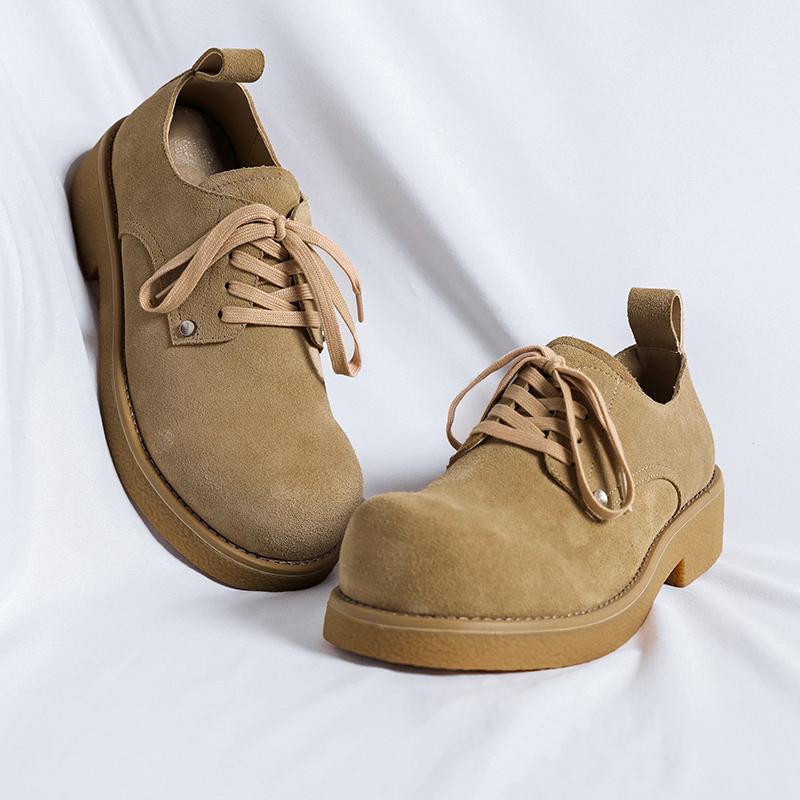 Shoes for Men 2024 Fashion Lace Up Leather Casual Shoes Spring and Autumn Round Toe Solid Platform Mid Heel Water Proof Loafers