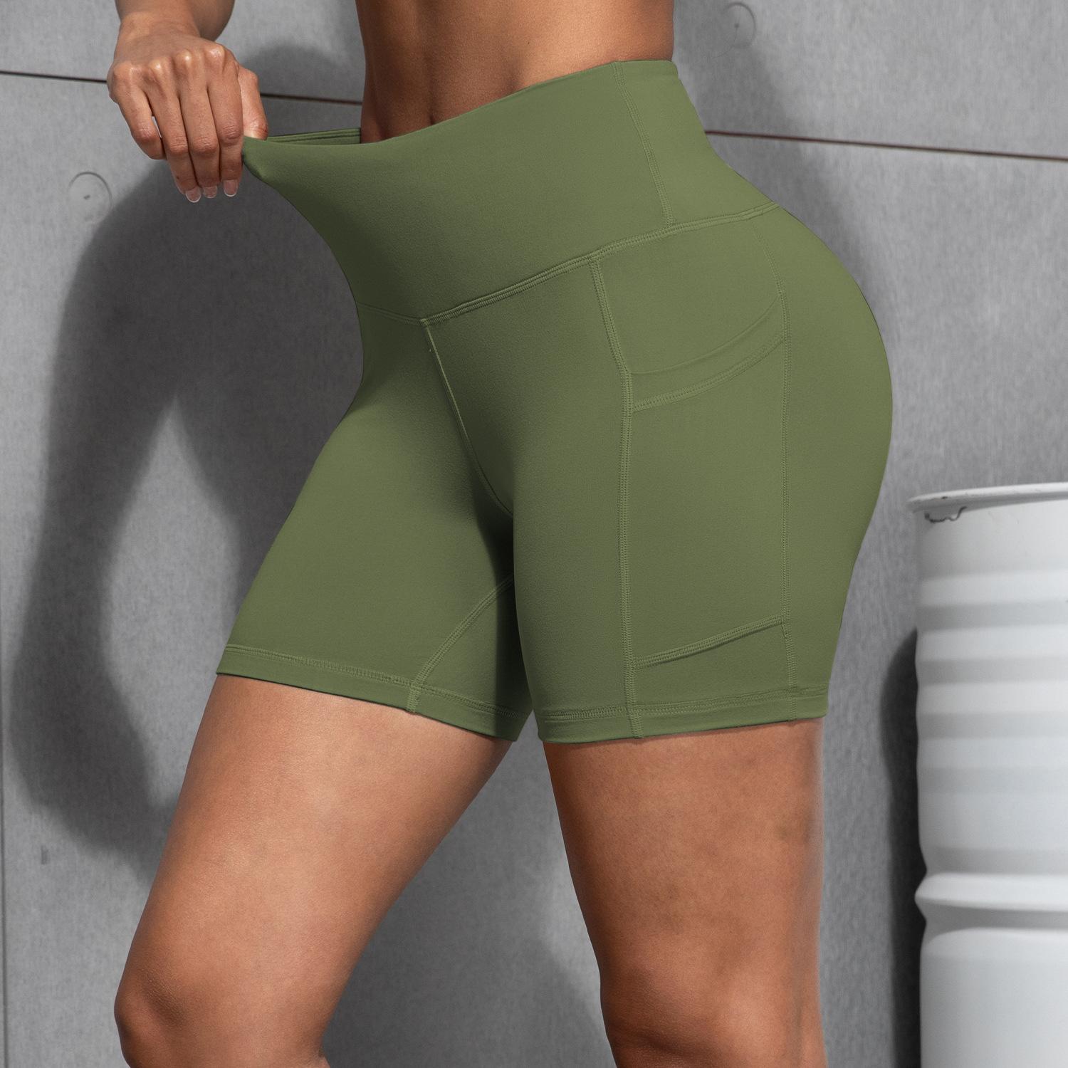 

New side pocket no embarrassment line fitness high waist thin breathable sports three-point pants women S