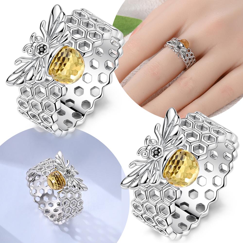 Bee Yellow Zircon Beehive Ring Authentic Original Copper Metal Women Rings High Quality Fine Jewelry Trend Luxury Designer High Quality Accessories