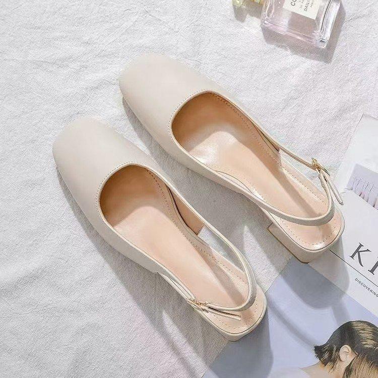 Baotou Back Empty Sandals Women's Summer Mid-heel Outer Wear 2025 New Korean Thick Heel Half-drag Single Shoes Women's High Heels