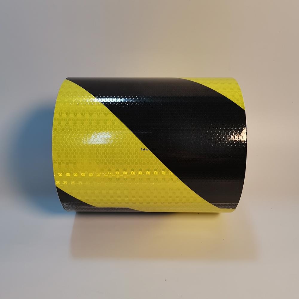 8Inchx16FT Waterproof Reflective Twill Tape Fluorescent Yellow-Black Adhesive High Visibility Warning Safety Conspicuous Sticker