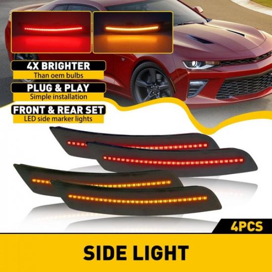 For Chevy Camaro 2016- Front & Rear LED Bumper Full Side Marker Light Smoked