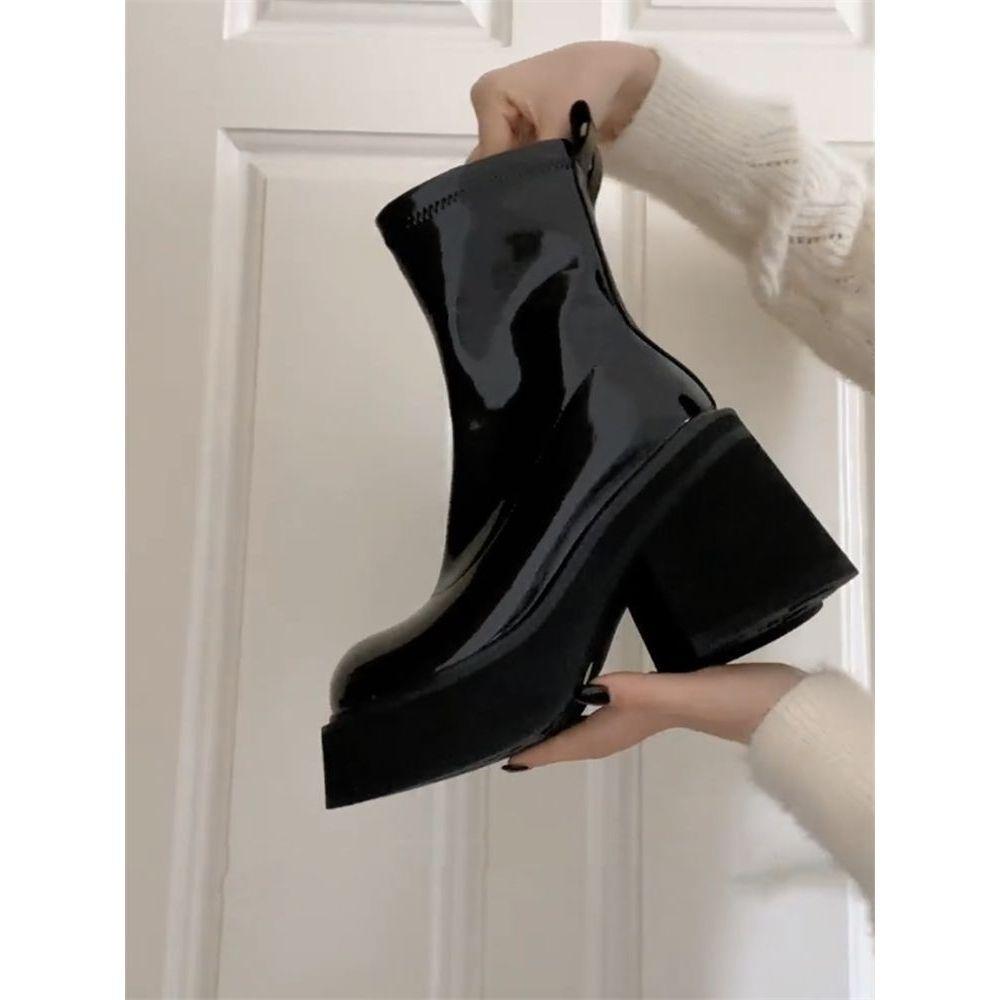 Black French Super High Heel Martin Boots Women's Autumn New Retro Skinny Versatile Coarse Heel Small Boots