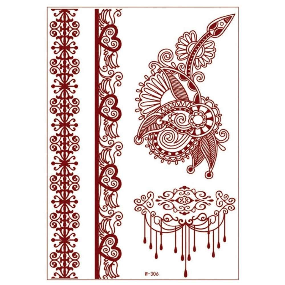Lace Fake Tattoo Henna Tattoo Stickers Legs Arm Red Henna Tattoo Decals Temporary Tattoo  Girls