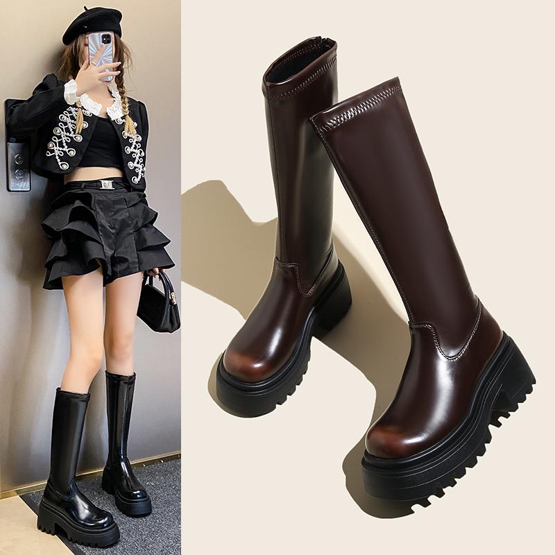 2025 Women's Knee-high Boot Ankle Thigh Thick Bottom Slim Long Tube Leather Boots Autumn Winter Fashion Trend Boots