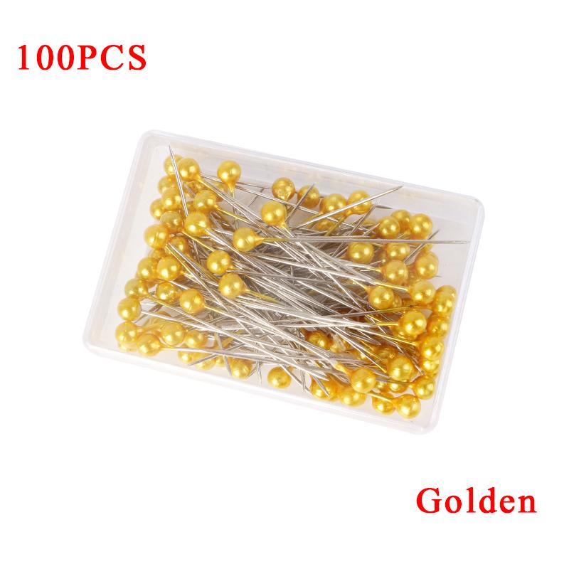 100PCS Pin Colorful 3.2cm Boxed Round Pearl Head Needles Positioning Stitch Pins DIY Dressmaking Accessories Household Tools ZYF