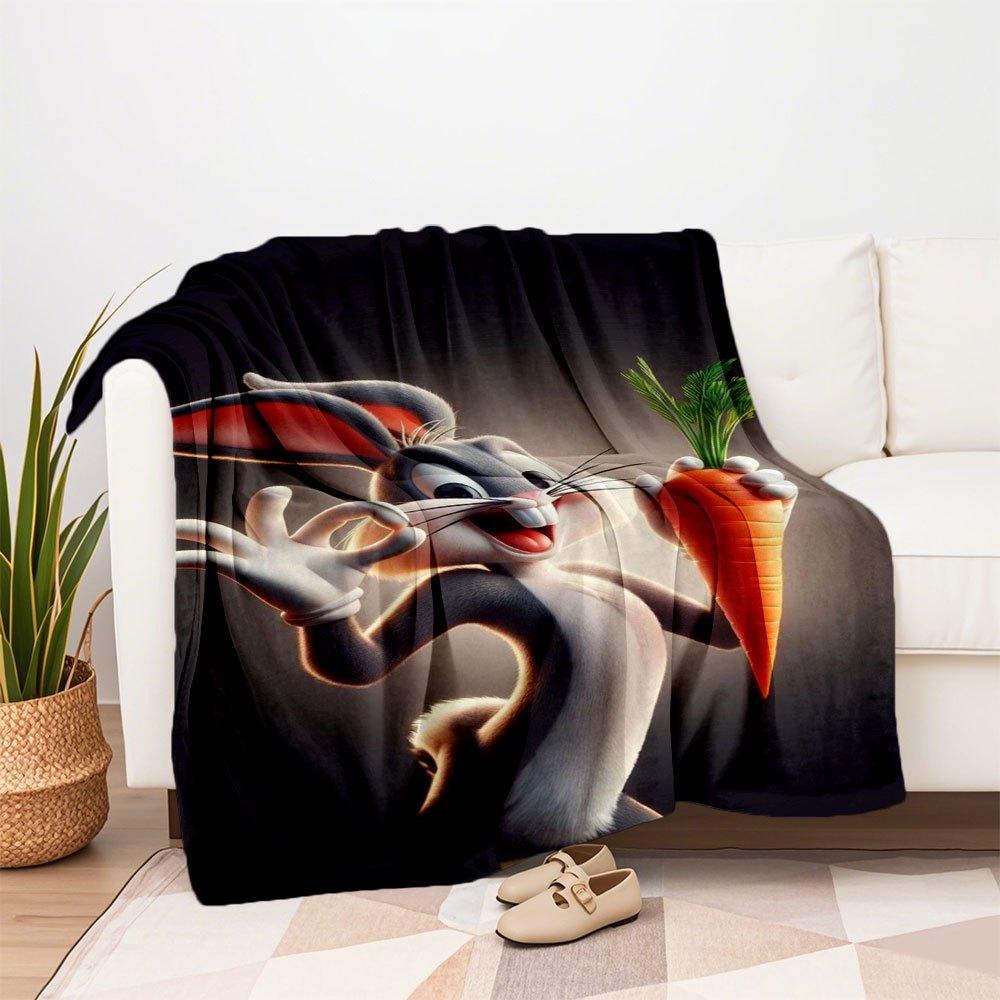 "Bugs Bunny with Carrot - Classic Cartoon Character Art Print"Blanket Flannel Throw Blanket for Sofa, Bed, Travel, Camping, Office