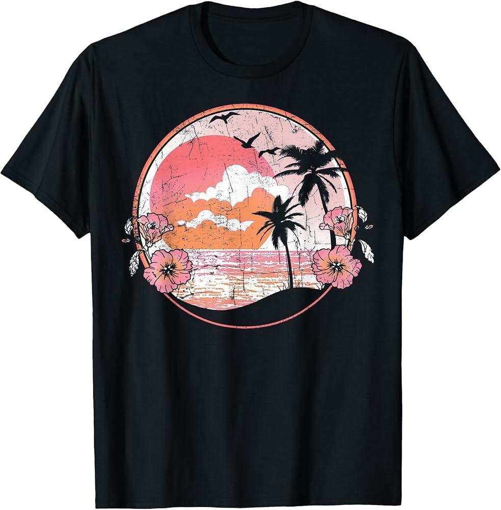 Tropical Beach Sunset Theme Retro Distress T-Shirt Unisex T-Shirt XXXXL