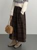 Retro Wool Plaid High-Waisted A-Line Skirt for Women, Slimming Mid-Length with Wide Hem (11008)