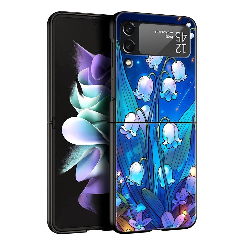 Maiglöckchen Klar Floral Hart-PC Handyhülle Für Samsung Galaxy Z Flip 7 6 5 4 Schwarze Abdeckung Für Galaxy Z Flip3 Faltbare Tasche