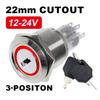 22mm Metal Rotary Key Selector Switch 2/3-Position Waterproof Self-locking Latching Knob Switch with LED Light 1NO1NC 2NO2NC