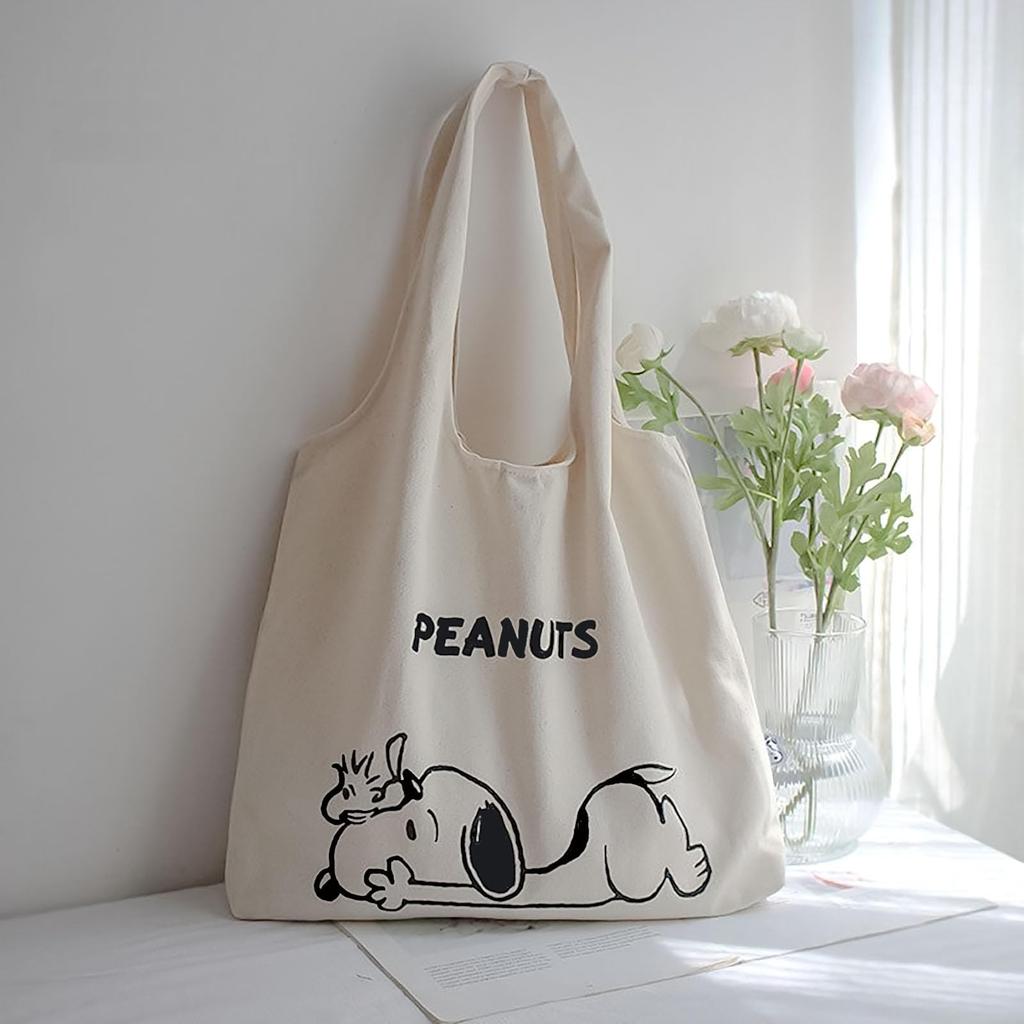 [hgTUP] Snoopy Tote Bag, Canvas Tote Bag, Large Capacity, Snoopy Shoulder Bag, Canvas Tote Bag with Interior Pocket, Thick Eco Bag, Meeting Bag,