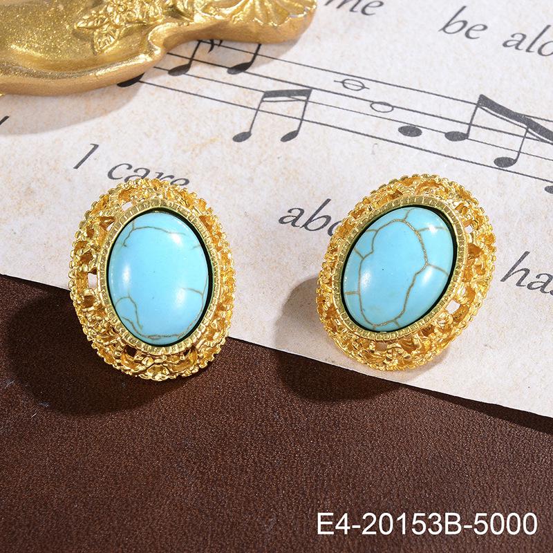 Exquisite Vintage 925 Silver Geometric Turquoise Stud Earrings for Women