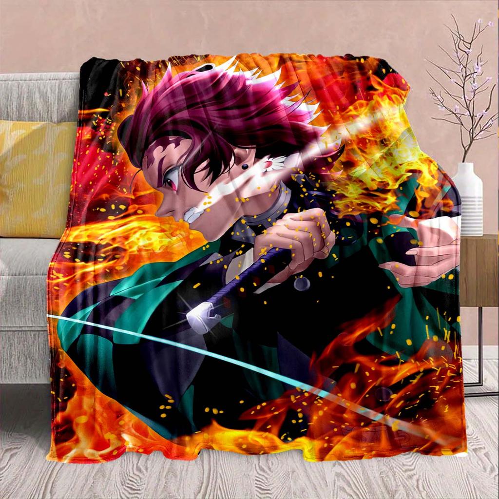 Demon Slayer Anime Flannel Blanket - Soft Warm Perfect for Sofa, Bedding Camping Travel Office Home Decor -QJY