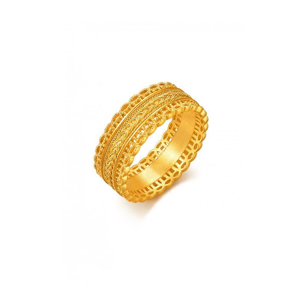 Elegant Chinese Waist-Wrap Ring: 24k Gold-Plated Copper, French Fairy Style, Light Luxury Design.