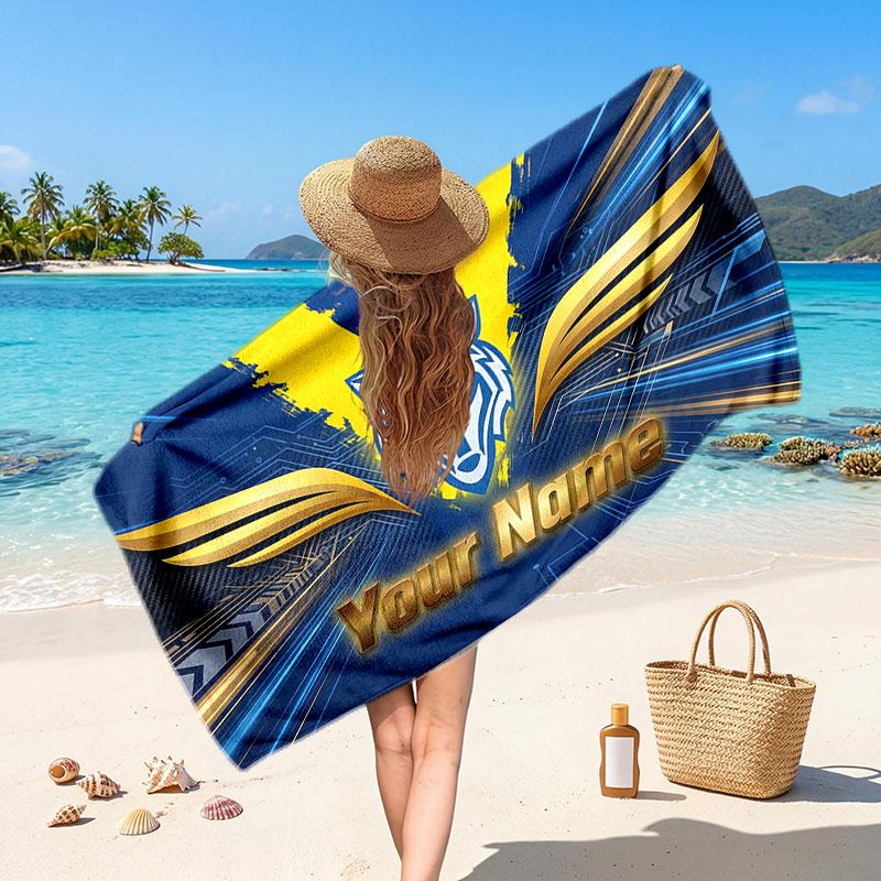 Warrington Wolves Customized Name Text Beach Towel, Soft Absorbent Towel Beach Pool Travel Personal Gift