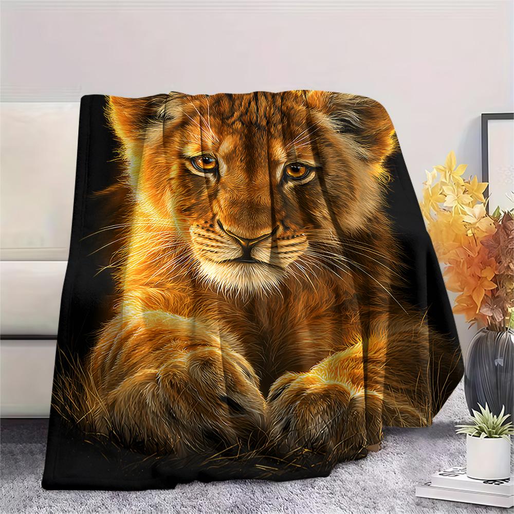 Lion Cub Print Flannel Blanket, High Quality Comfortable for All Seasons, Home Decor, Warmth and Comfort, Perfect for Christmas Gifts