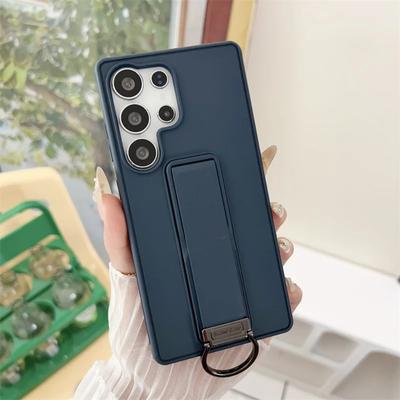 Leather Stand Holder Ring Wrist Strap Phone Case For Samsung Galaxy S26 Ultra S25 S24 S23 Plus Button All Inclusive Bracket Shockproof Protect Cover