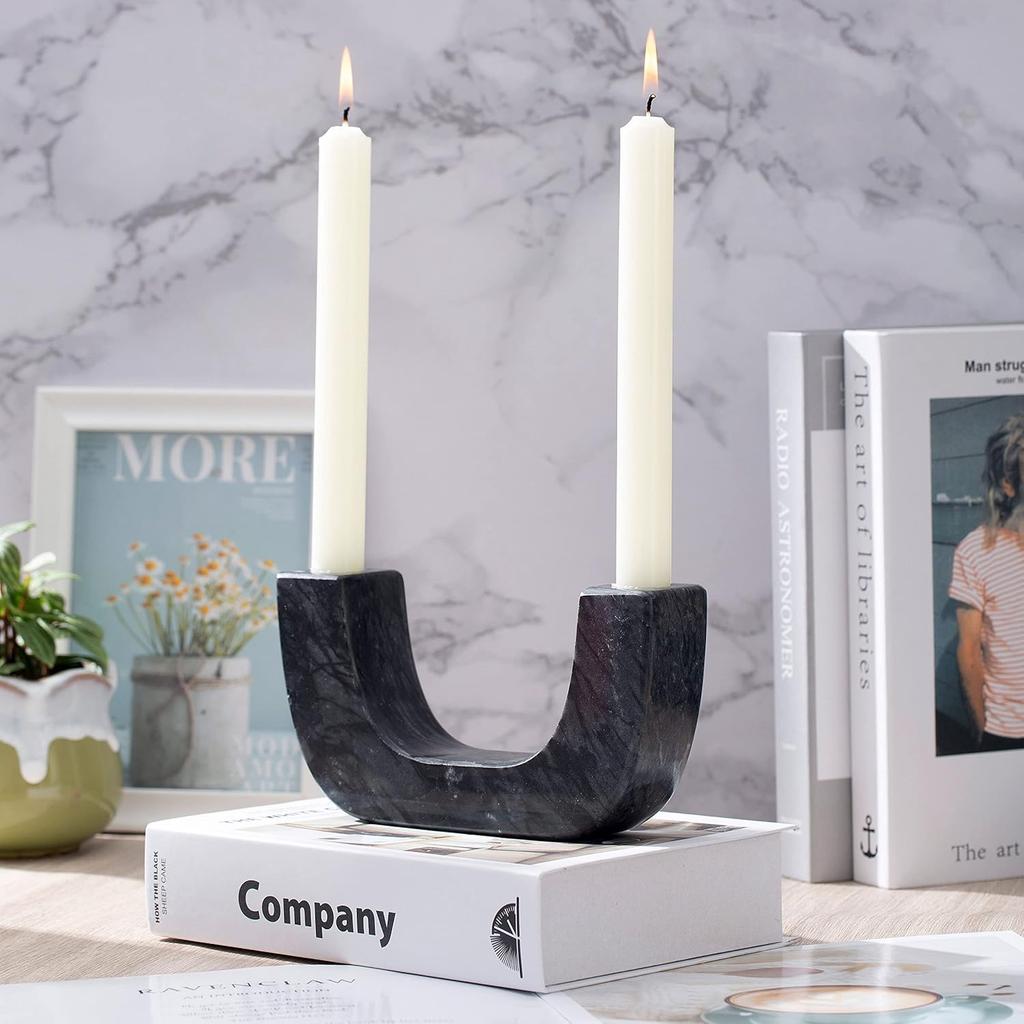 Natural Marble Candle Holder, U-Type Candlestick Holders for Taper Candles, Modern Candle Holder, Candle Sticks Holder Marble Home Decor (Natural
