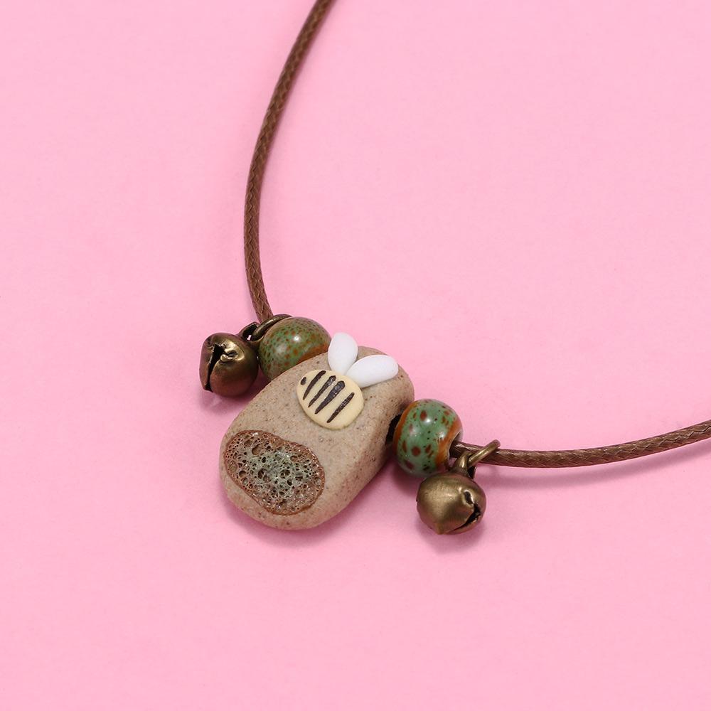 Stone Adjustable Gift Unisex Ceramic Necklace Sweater Chain Bee Pendant Necklace Clavicle Chain