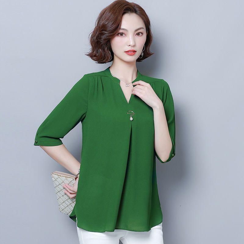 Bluze Cămăși Dama Oversize Stil Primăvară Vară Șifon Dama Casual Mânecă Scurtă Gât în V Stil Lejer Bluse Topuri DF2867