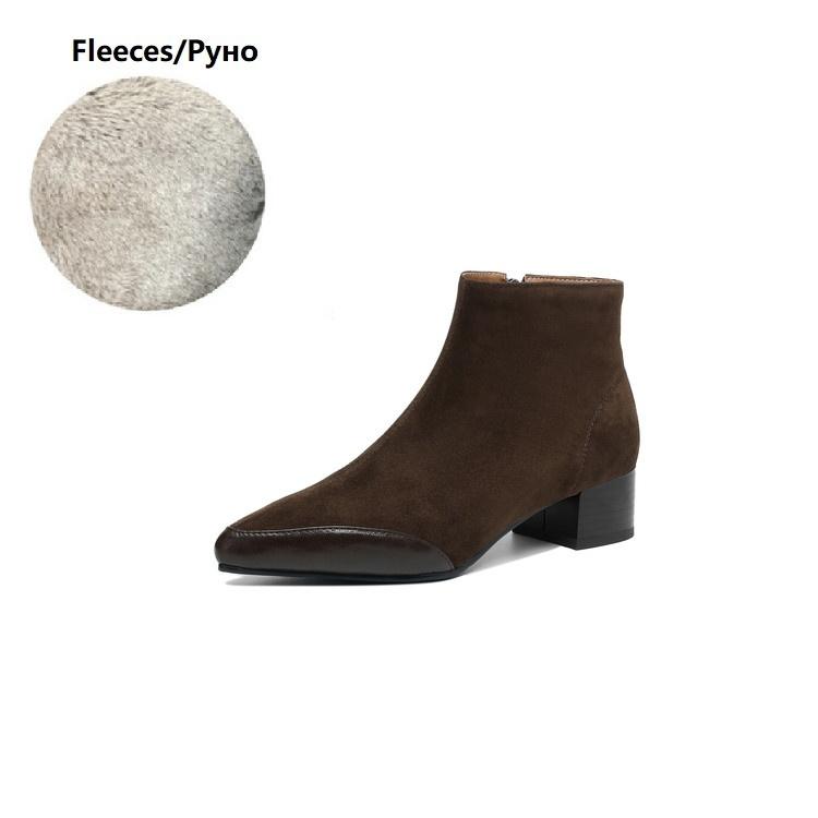 

Мода НОВЫЕ Осенние Женские Ботинки Кожаные Туфли из Детской Замши для Женщин Острый Носок Массивный Каблук Ботильоны на Молнии Комфортная Повседневная Обувь 42