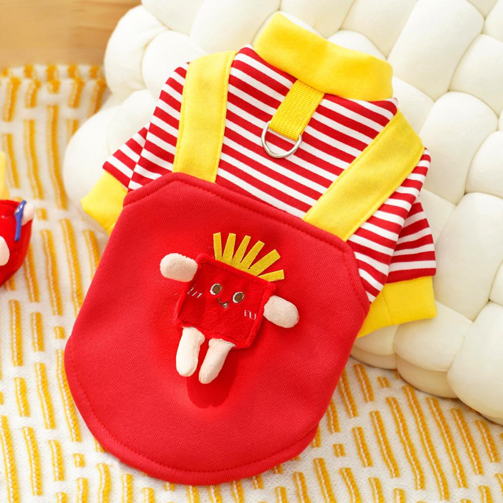 Pet Dog Dog Clothes Cat Autumn and Winter Velvet Dog Sweater Striped Medium-sized Dog Corgi Fighting Can Be Towed Cat Supplies