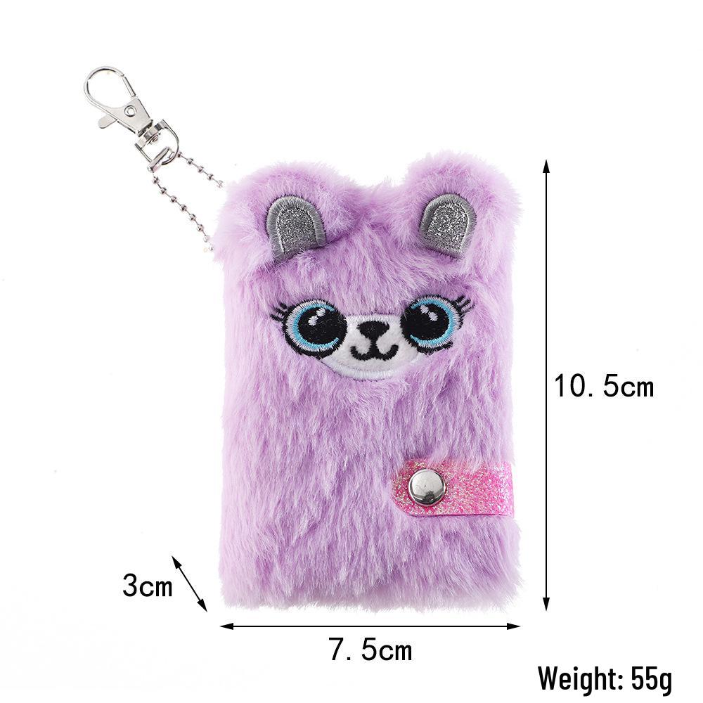 Plush Mini Notebook with Hook - Portable Durable Cute Kitten & Puppy Diary with Sticky Notes
