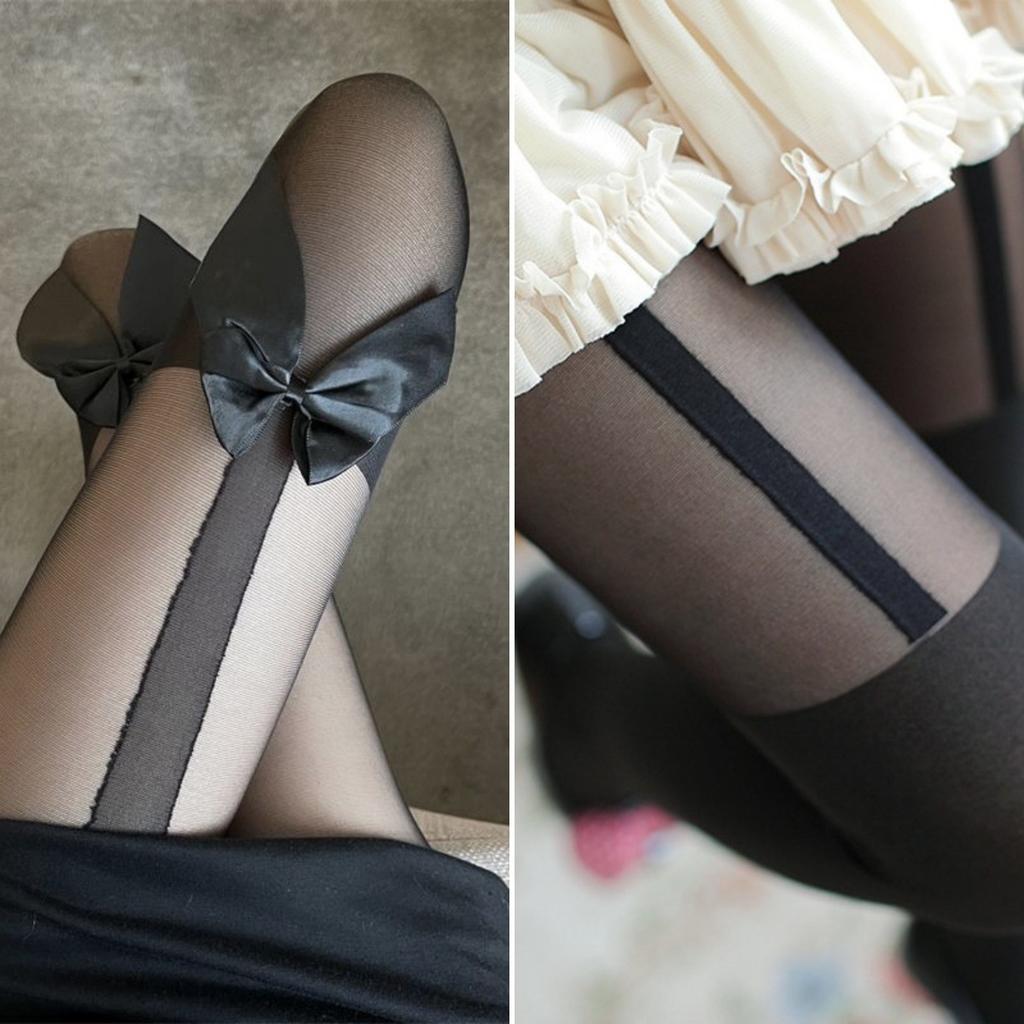 Japanese Cute Bow Black Fake Thigh Socks Knee Socks Women'S Jk Black Stockings Splicing White Suspender Socks