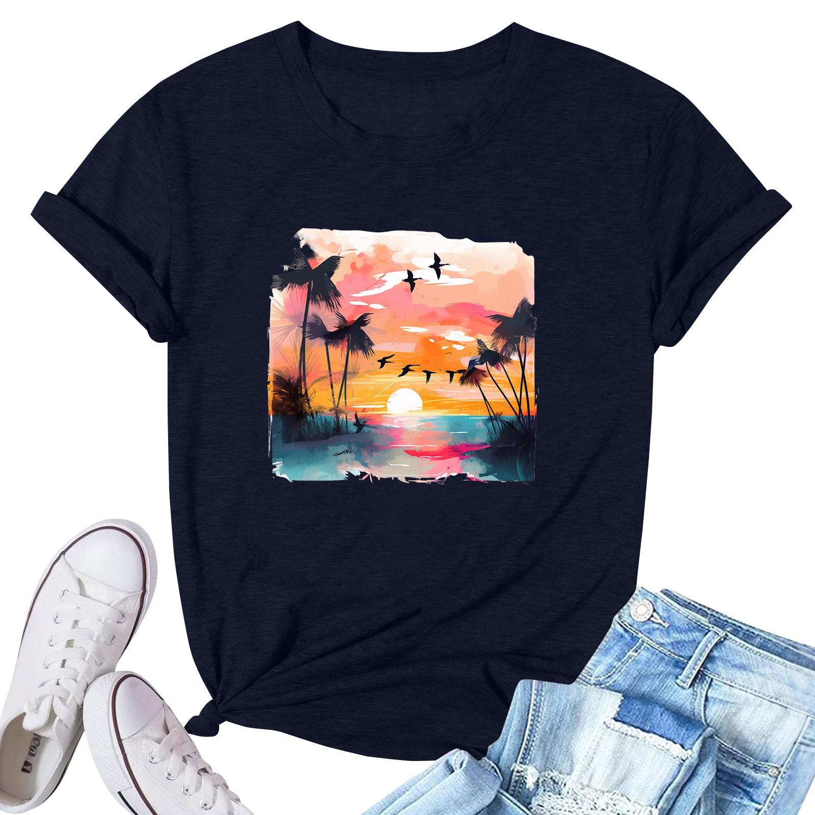 

Женская модная повседневная плиссированная футболка с коротким рукавом с принтом S тёмно-синий