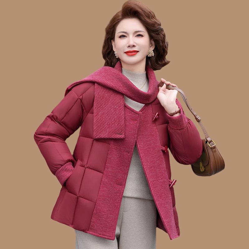 

2025 New Style Scarf Collar Winter Coat for Middle-aged Women - Warm French Cotton Jacket 4XL (approx. 68-75 kg)