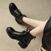 Fashion NEW Autumn/Winter Women Boots Genuine Leather Shoes for Women Round Toe Chunky Heel Shoes Lace-up Riding Boots Black Ankle Boots