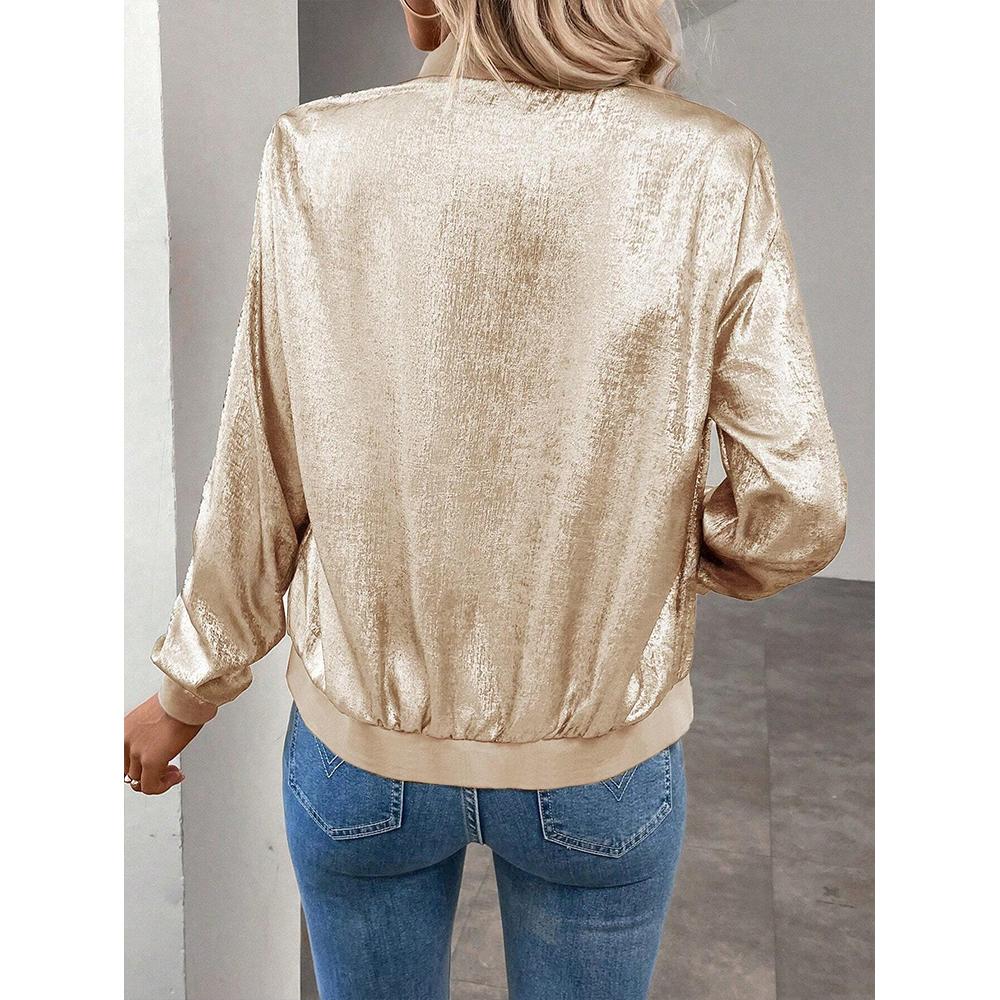 Damen Paillettenjacke, karierte Fliegerjacke, langärmliger Reißverschluss Herbstjacke Mantel