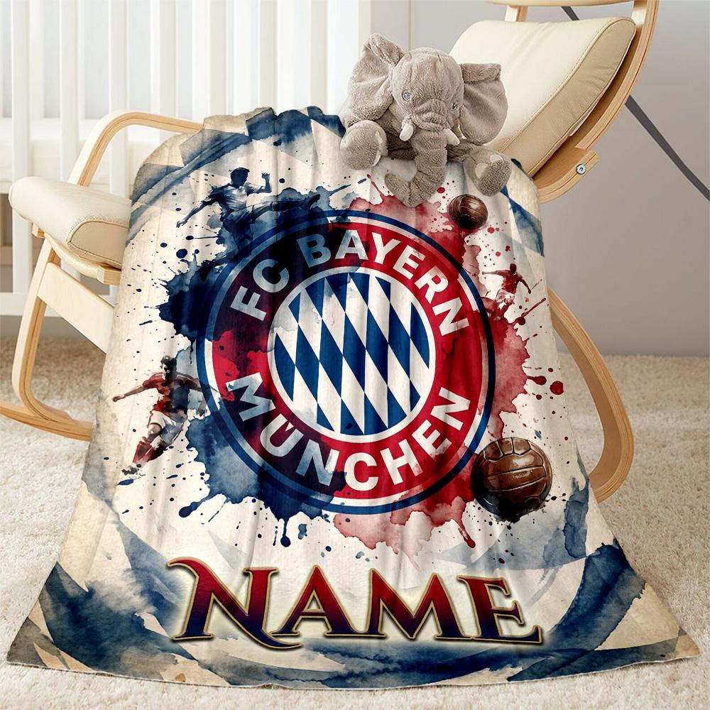 Bayern Munich Soccer Poster Customize Text Blanket Cozy Personalized Blanket Comfortable Suitable for Home Decor Sofa Chair Picnics