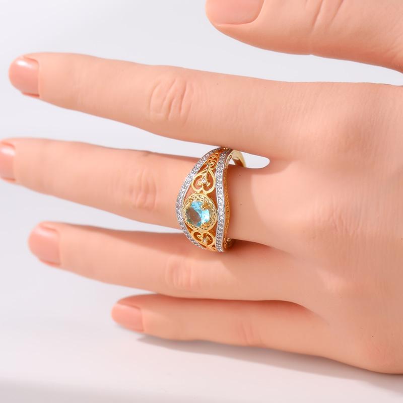 Vintage Inlaid White Blue CZ Women's Ring Gorgeous Two Color Hand Carving Daily Wear Party Jewelry Anniversary Gift