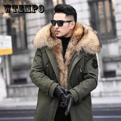 Manteau d'hiver haut de gamme en fausse fourrure de raton laveur, doublure en fourrure de vison mi-longue, plus velours épais, vêtements décontractés pour hommes