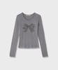 CHICKS Scratch Ribbon Long Sleeve T-Shirt Charcoal