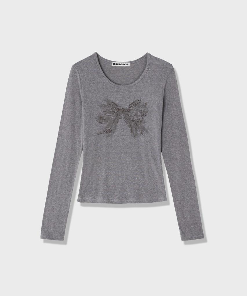 CHICKS Scratch Ribbon Long Sleeve T-Shirt Charcoal