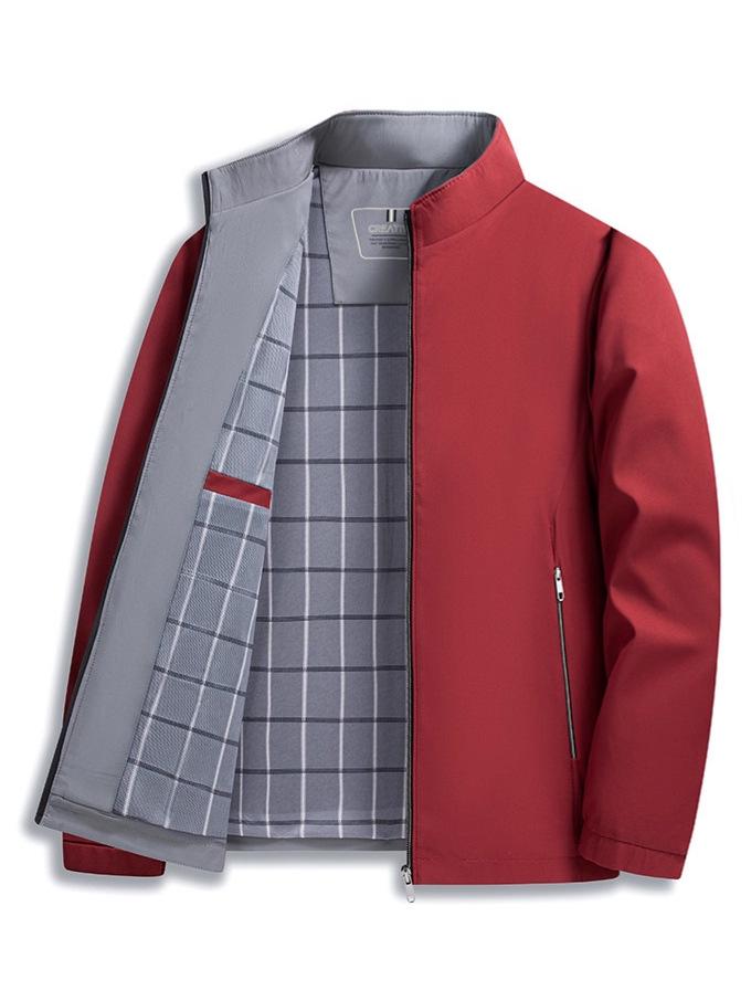 Men's Solid Color Stand Collar Zipper Jacket - Business Casual for Middle-aged and Elderly