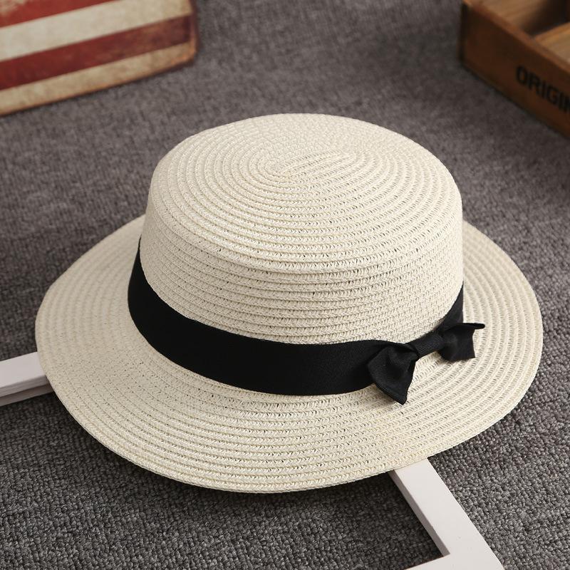New Mistdawn Cute Children Girls Boys Kids Summer Straw Bowler Derby Hat Round Flat Brim Boater Cap Beach Sunhat
