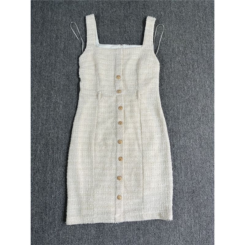

No Belt Special Offer Original European Metal Wire Decorative Back Zip-up Women Summer Sleeveless Vest Dress Apricot 2XL