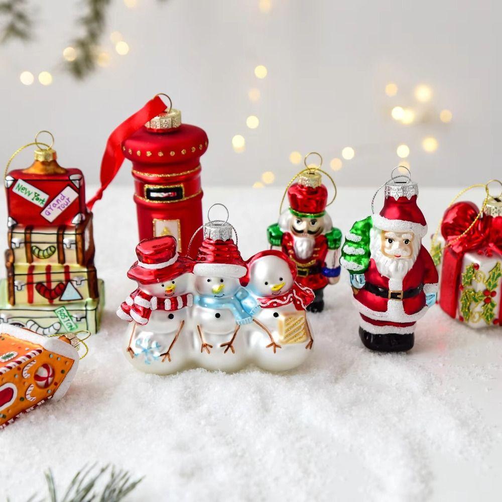 Western Decor Christmas Glass Pendant Snowman New Year Ornaments Party Supplies