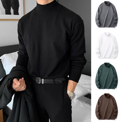 Herren-T-Shirt mit halbhohem Kragen, deutscher Samt, einfarbig, elastisch, mittellang, Pullover, Lagenoberteil für Winter und Herbst