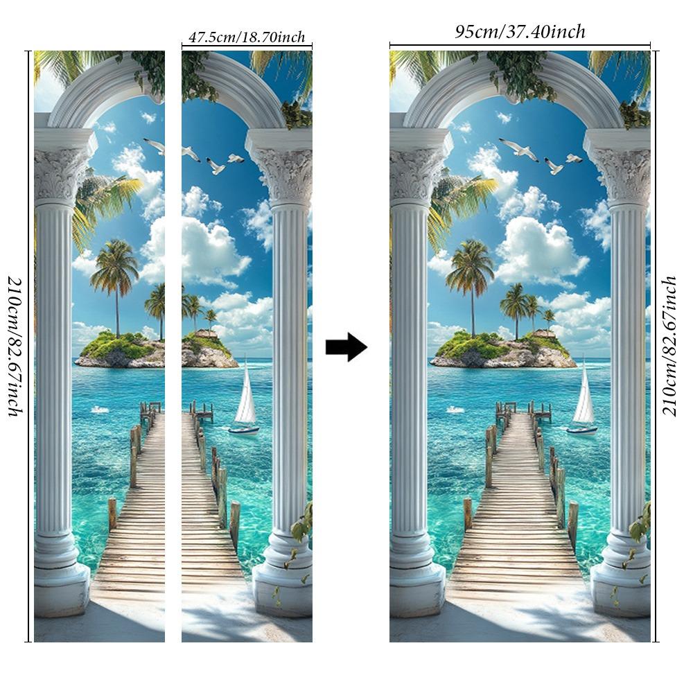 Ruhige tropische Küste, sonnenbeschienen, perfekt für die Schlafzimmerwanddekoration: Selbstklebende PVC-Wandaufkleber im modernen Design und künstlerische Türaufkleber