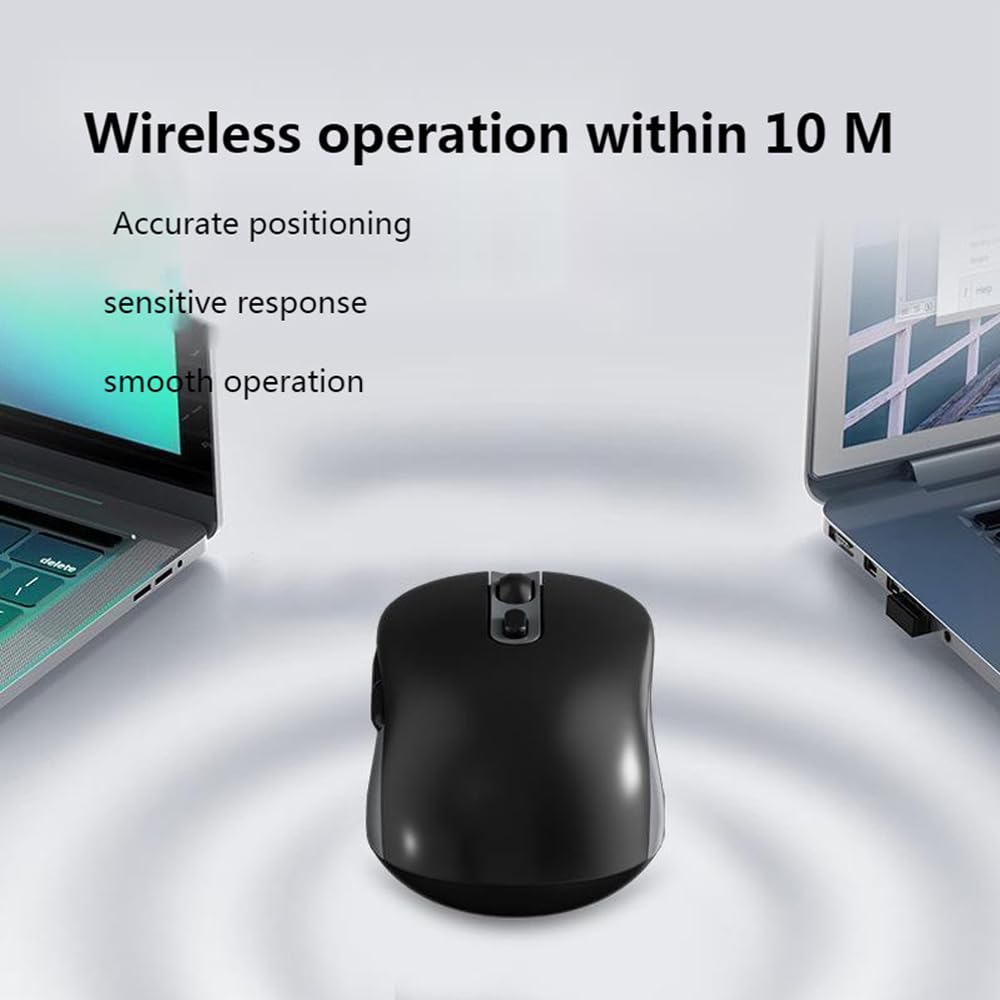 USB Wireless Bluetooth 6 Compatible with Android and Black 2.4GHz 5.0 Mouse, 3-Device Connection, Buttons, Quiet, Rechargeable, Compact, Portable,