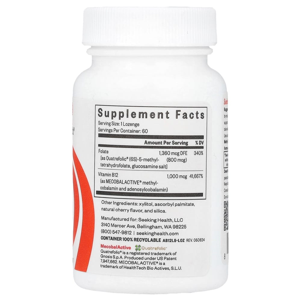 Seeking Health Methyl B12 & L-Methylfolate Lozenges, 60 Tablets