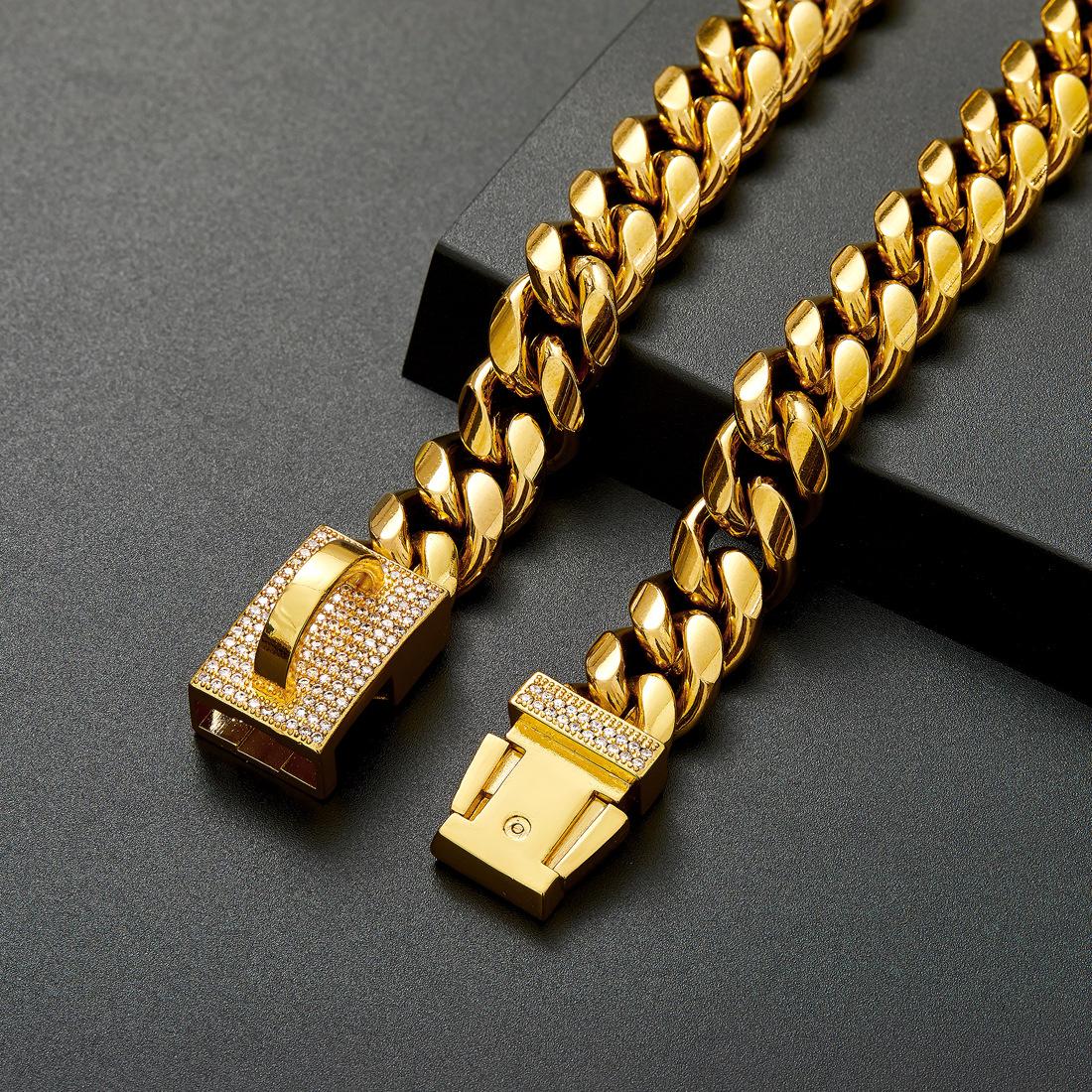 Pet Products My Gold 14Mm Stainless Steel Dog Leash Pet Dog Leash Necklace Collar